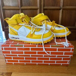 Nike Air Force 1 Mid Off-White High Tops. Yellow and White. Mens 7.5 Womens 9.